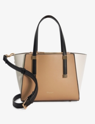 Dune Womens Camel-synthetic Dinky Dresden Colour-block Faux-leather Tote Bag