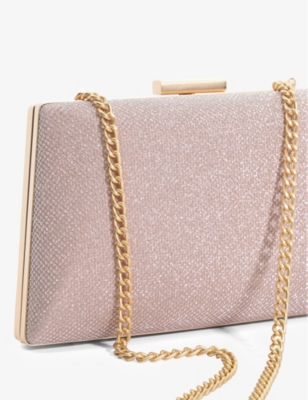 Shop Dune Bellaire Chain-strap Woven Clutch Bag In Rose Gold-metallic