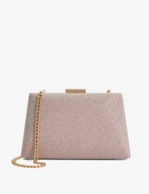 Shop Dune Bellaire Chain-strap Woven Clutch Bag In Rose Gold-metallic