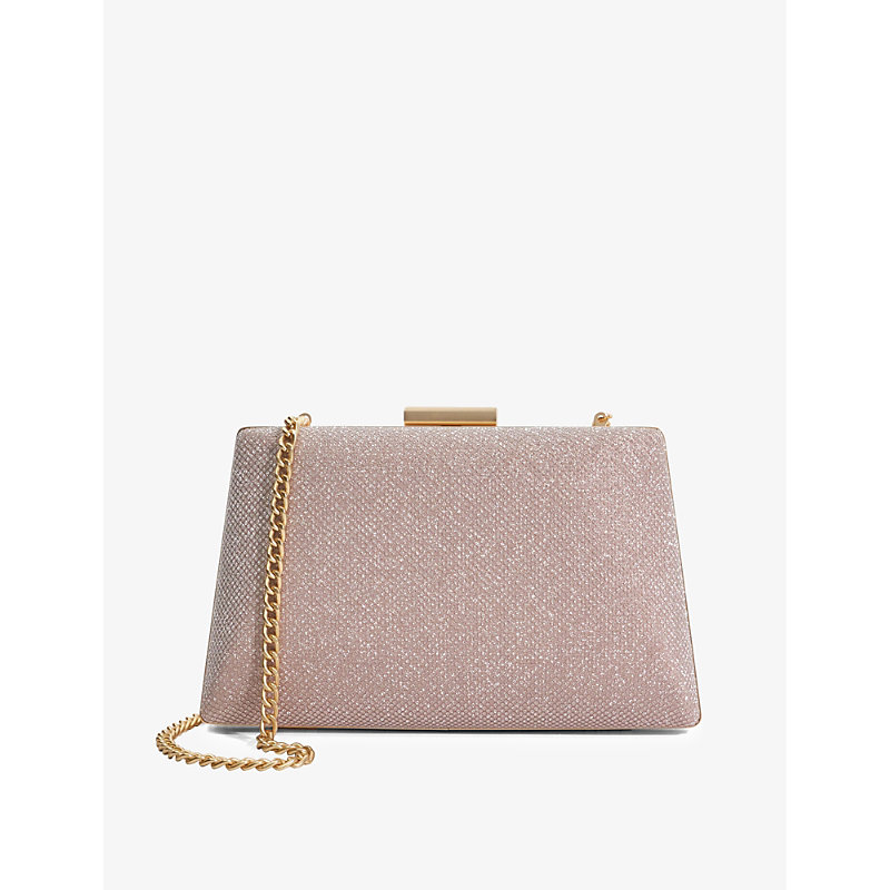 Shop Dune Bellaire Chain-strap Woven Clutch Bag In Rose Gold-metallic