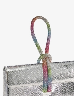 Shop Dune Brynie Metallic Faux-leather Top-handle Bag In Silver-synthetic Reptile