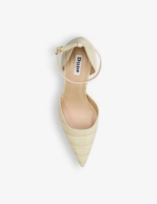 Shop Dune Women's Cream-leather Characters Point-toe Mock-croc Leather Courts
