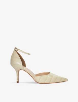 Shop Dune Women's Cream-leather Characters Point-toe Mock-croc Leather Courts