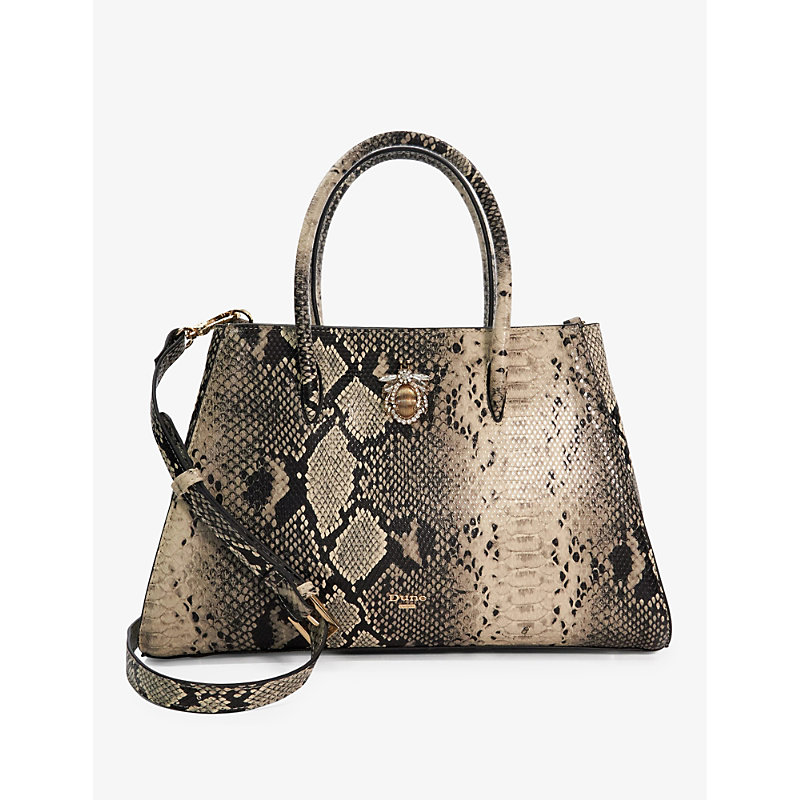 Dune Black White-reptile Daitlyn Snake-effect Faux-leather Top-hand Bag In Animal Print