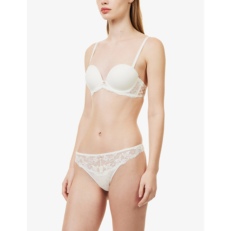 Shop Aubade Kiss Of Love Lace-embellished Woven Bandeau Bra In Opale
