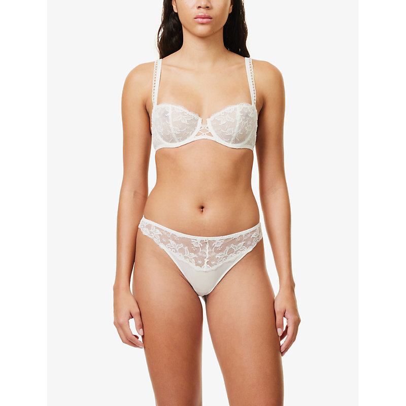 Shop Aubade Kiss Of Love Mid-rise Lace Briefs In Opale