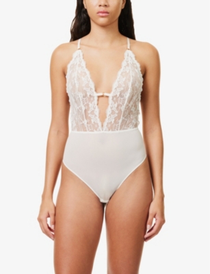 Aubade Womens Opale Kiss Of Love Plunge-neck Lace Body In Opale