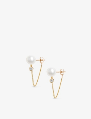 THE ALKEMISTRY: Poppy Finch 14ct yellow-gold diamond and pearl wraparound earrings