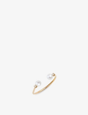 THE ALKEMISTRY: Poppy Finch 14ct yellow-gold diamond and pearl open ring