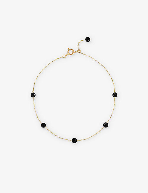 THE ALKEMISTRY: Black-onyx beaded 18ct yellow-gold ankle chain