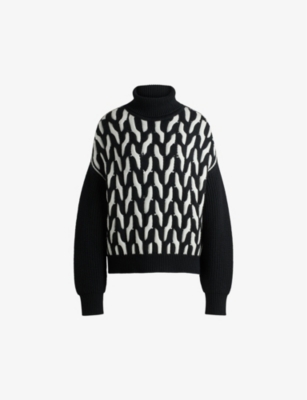 Hugo Boss Virgin-wool Sweater With Two-tone Cable Structure In Open Miscellaneous