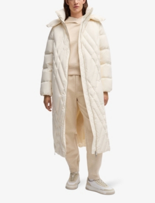 BOSS: Diamond-quilted hooded shell-down coat