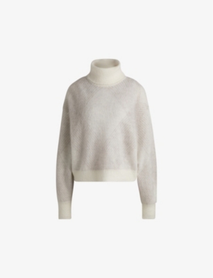 BOSS: Argyle relaxed-fit roll-neck mohair and wool-blend jumper