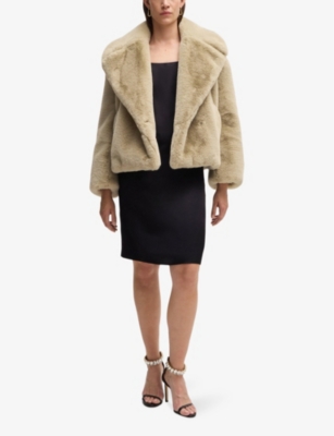 Hugo Boss Boss Curmeta Faux Fur Jacket In Open Beige