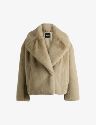 Hugo Boss Boss Curmeta Faux Fur Jacket In Open Beige
