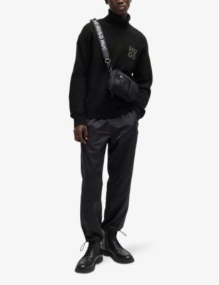 HUGO: Logo-print roll-neck relaxed-fit wool-blend jumper