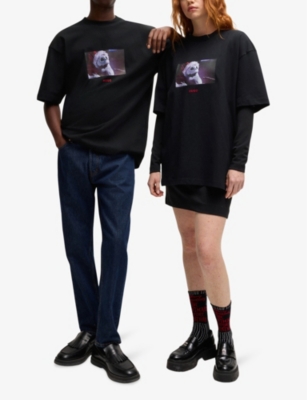 HUGO: Graphic-print crew-neck cotton T-shirt