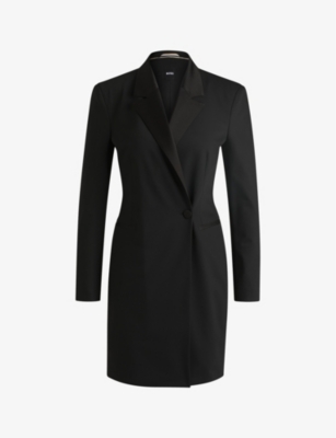 Hugo Boss Tuxedo-style Dress With Wrap Front In Black