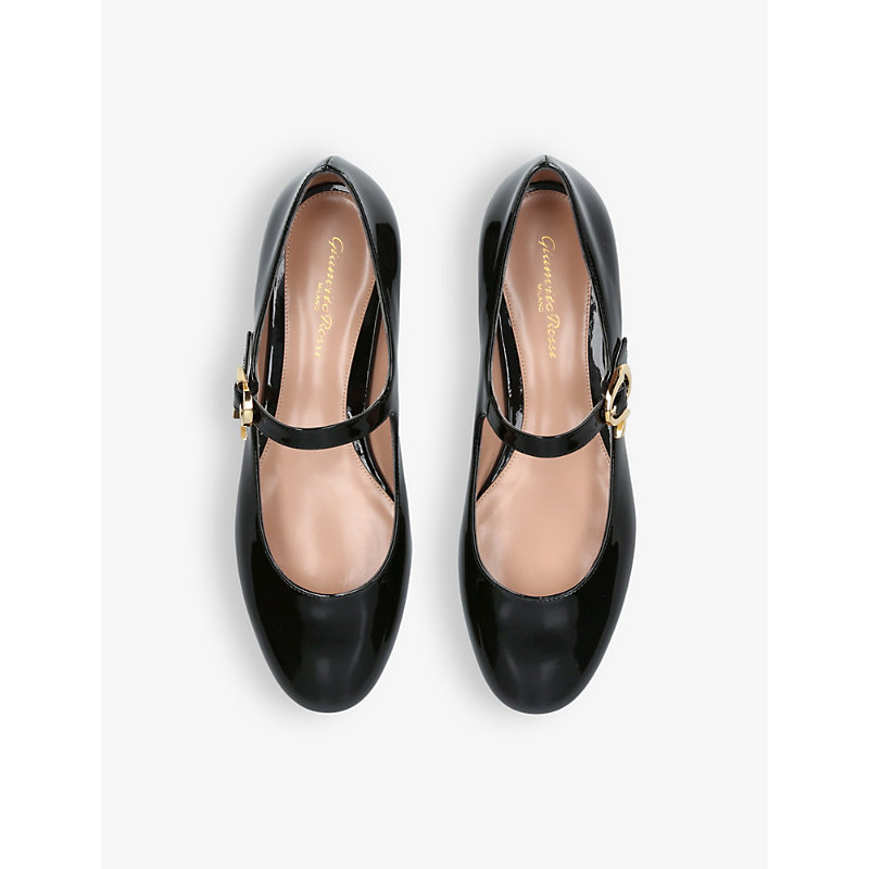 Shop Gianvito Rossi Women's Black Mary Buckle-embellished Patent-leather Pumps