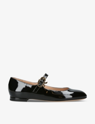 Shop Gianvito Rossi Women's Black Mary Buckle-embellished Patent-leather Pumps