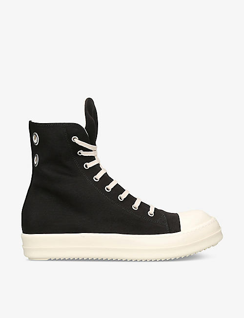 DRKSHDW: Contrast-toe lace-up canvas high-top trainers