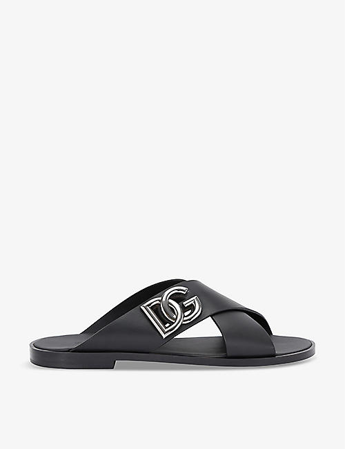 DOLCE & GABBANA: Logo-plaque cross-over leather sandals