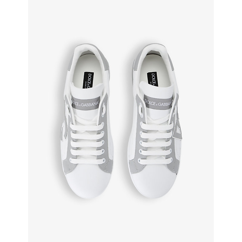 Shop Dolce & Gabbana Mens White/comb Portofino Branded Leather Low-top Trainers