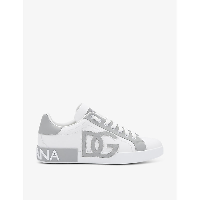 Shop Dolce & Gabbana Portofino Branded Leather Low-top Trainers In White/comb