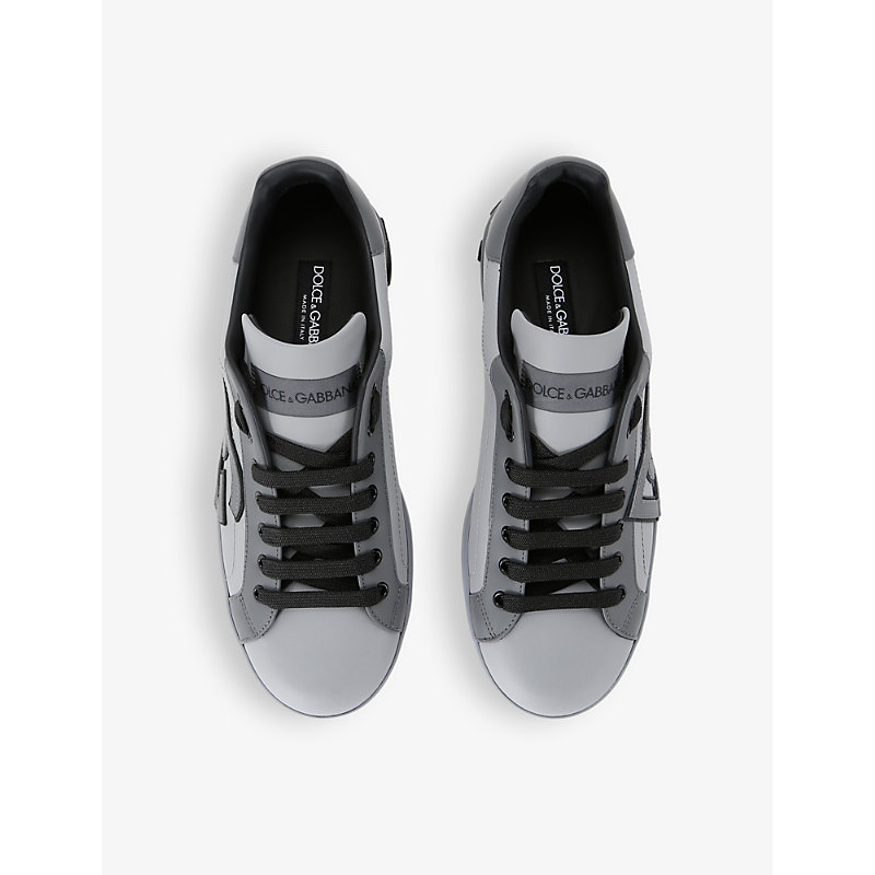 Shop Dolce & Gabbana Portofino Branded Leather Low-top Trainers In Grey/dark