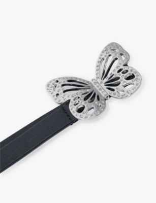 Maje Womens  Butterfly Rhinestone-embellished Leather Belt In Noir / Gris