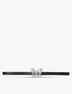 Maje Womens  Butterfly Rhinestone-embellished Leather Belt In Noir / Gris