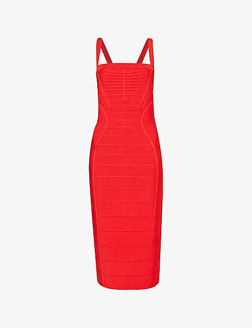 HERVE LEGER: Bandage panelled fitted stretch-knit midi dress