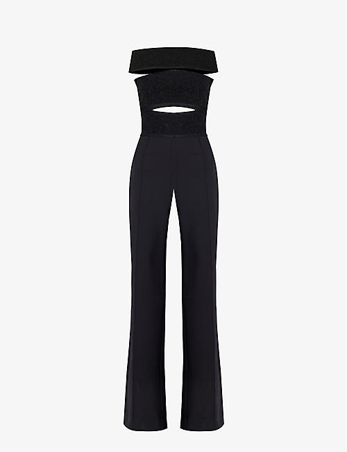 HERVE LEGER: Lila metallic-weave slim-fit recycled-rayon-blend jumpsuit