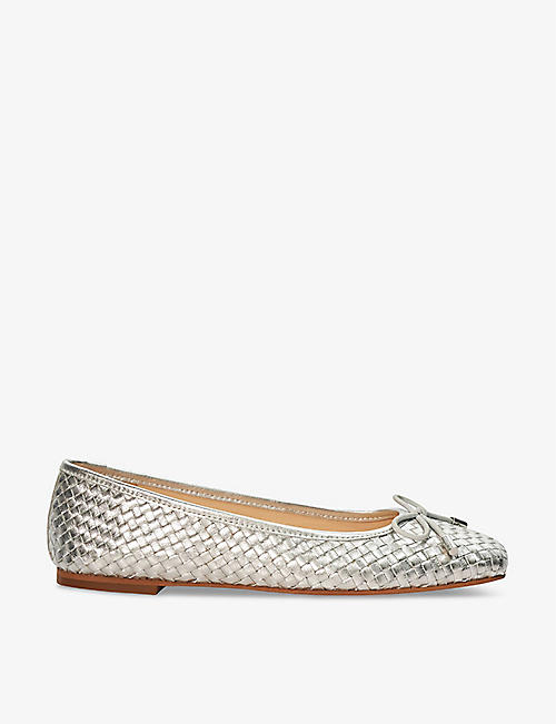 DUNE: Heights bow-embellished woven-texture leather flats