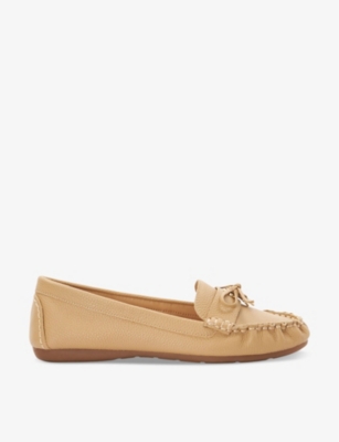 Dune Womens Camel-leather Grovers Bow-detail Leather Loafers