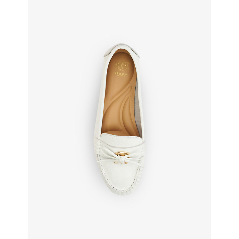 Shop Dune Women's White-leather Grovers Bow-detail Leather Loafers