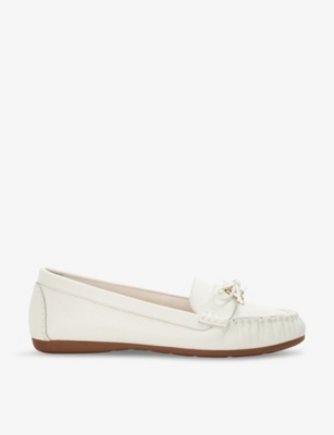 Dune Womens White-leather Grovers Bow-detail Leather Loafers