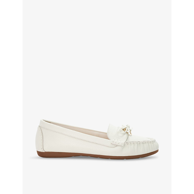Dune Womens White-leather Grovers Bow-detail Leather Loafers