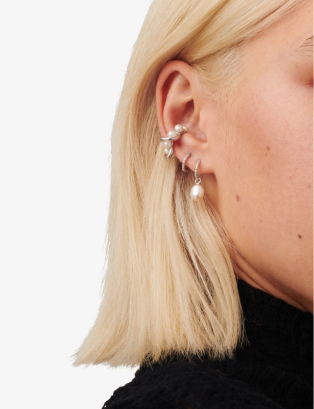 Pearl twisted rhodium-plated recycled sterling-silver small hoop earrings