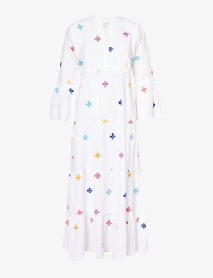 Shop Aspiga Women's White/multi Florence Floral-embroidered Organic-cotton Midi Dress