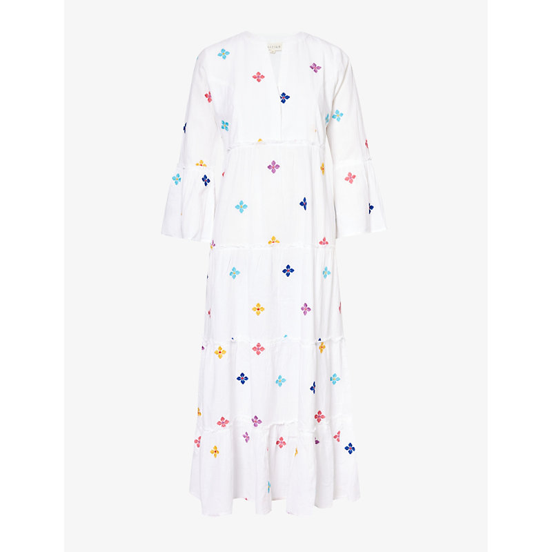 Shop Aspiga Women's White/multi Florence Floral-embroidered Organic-cotton Midi Dress