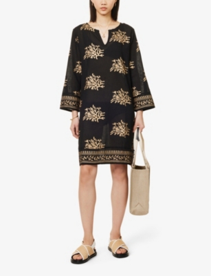 Shop Aspiga Women's Black/gold Guadeloupe Abstract-pattern Organic-cotton Maxi Dress