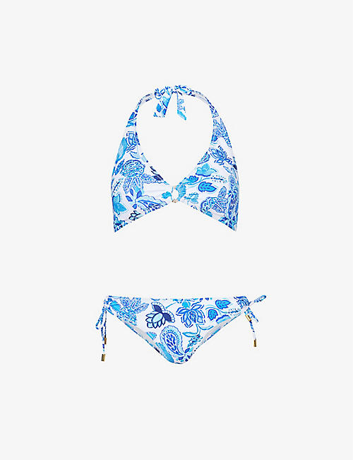 ASPIGA: Floral-print stretch recycled-polyester bikini set