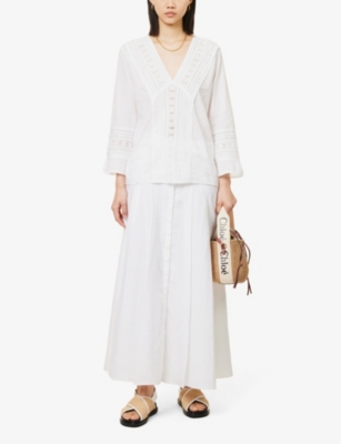 Shop Aspiga Women's White Valentina Broderie-trim Organic-cotton Blouse