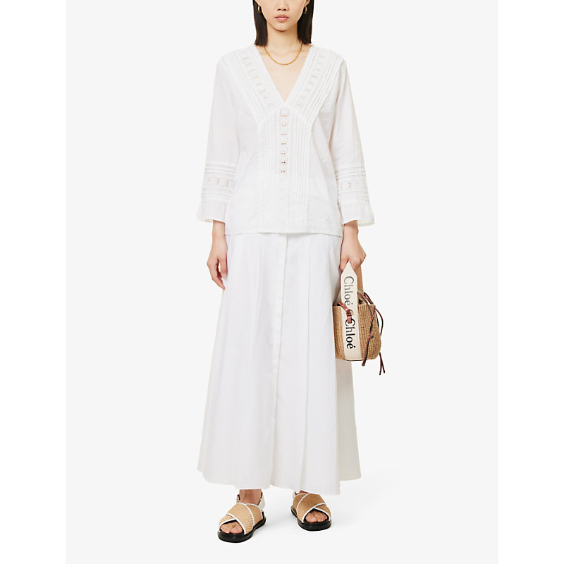 Shop Aspiga Womens White Valentina Broderie-trim Organic-cotton Blouse