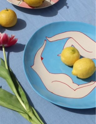 Shop Laetitia Rouget Swimmers Hand-painted Stoneware Fruit Platter 36cm