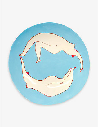 LAETITIA ROUGET: Swimmers hand-painted stoneware fruit platter 36cm