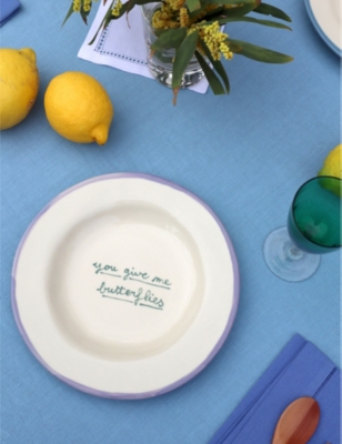LAETITIA ROUGET: You Give Me Butterflies hand-painted stoneware dessert plate 20cm