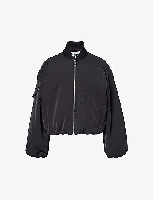 GANNI: Flap-pocket recycled-polyester twill bomber jacket