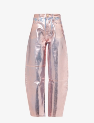 Shop Ganni Womens Lilac Sachet Metallic Wide-leg Relaxed-fit Organic-denim Jeans